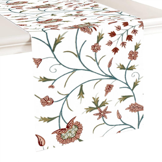 Macy - Crewel Embroidered Table Runner | Linen Cotton Mix | Soft | Handmade | Cotton Linen Backing | Customisable Sizes
