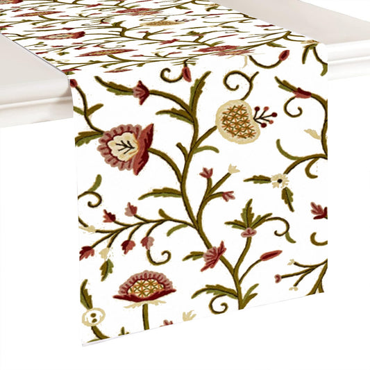 Maia  - Crewel Embroidered Table Runner | Linen Cotton Mix | Soft | Handmade | Cotton Linen Backing | Customisable Sizes