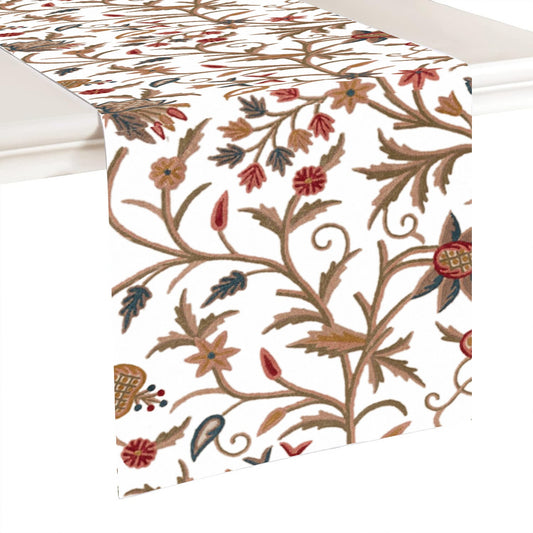 Mary- Crewel Embroidered Table Runner | Linen Cotton Mix | Soft | Handmade | Cotton Linen Backing | Customisable Sizes