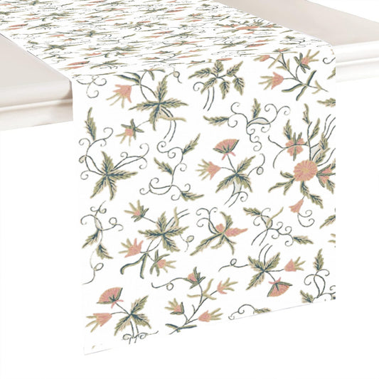 Mercy - Crewel Embroidered Table Runner | Linen Cotton Mix | Soft | Handmade | Cotton Linen Backing | Customisable Sizes