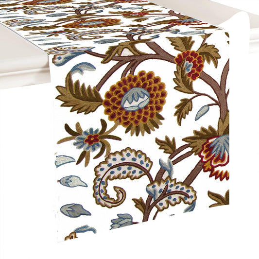 Savannah - Crewel Embroidered Table Runner | Linen Cotton Mix | Soft | Handmade | Cotton Linen Backing | Customisable Sizes